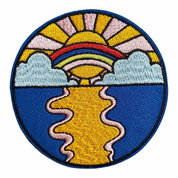 T-21【 アイロンワッペン 】海 SEA 太陽 サン Sun 虹 レインボー Rainbow 【 刺繍ワッペン 】 刺繍ワッペン