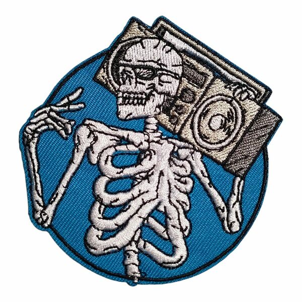 H-54【 アイロンワッペン 】SKULL スカル 髑髏 ドクロ 骸骨 ガイコツ skeleton 【 刺繍ワッペン 】