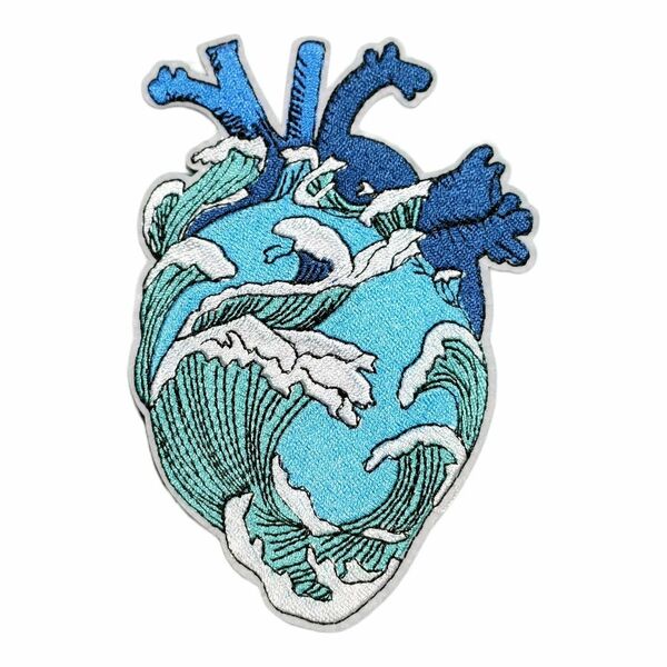 Z-9【 アイロンワッペン 】臓器 心臓 船 波 海 アート art 芸術 patch パッチ 【 刺繍ワッペン 】 ワッペン