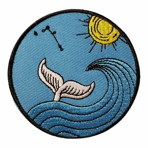 K-2 【 アイロンワッペン 】 鯨 クジラ ホエール Whale 太陽 Sun サン 【 刺繍ワッペン 】アイロンワッペン