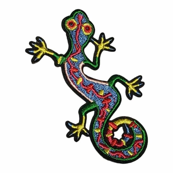 D-25【 アイロンワッペン 】トカゲ 蜥蜴 カラフル colorful 爬虫類 カナヘビ 【 刺繍ワッペン 】 刺繍ワッペン