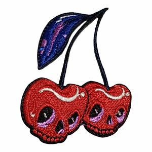 H-19【 アイロンワッペン 】さくらんぼ チェリー Cherry SKULL スカル 髑髏 ドクロ ガイコツ【 刺繍ワッペン 】