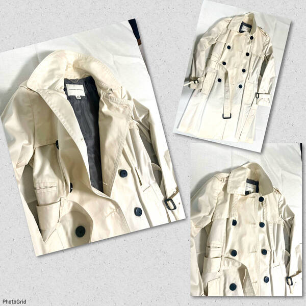美品★希少サイズ XS BANANA REPUBLIC バナナリパブリック レディース 厚手コットン高級本格トレンチ コート アイボリーホワイト 希少品