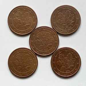 【希少品セール】ユーロコイン 5セント硬貨 ドイツ 2004年ミントマーク違い A D F G J 5種類 まとめて
