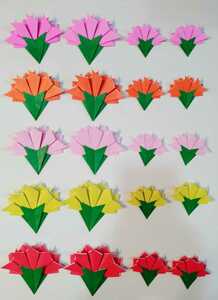  handmade hand made origami skill carnation. flower *5 color ( large 2 piece small 2 piece ) total 20 piece * wall surface decoration children's pavilion child care . Mother's Day lease message card material 