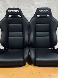 15.16.レカロ RECARO 2脚セット SR-3 黒フェイクレザー張り替え 張替え 張替 赤 レッドシングルステッチ 片側ダイヤル