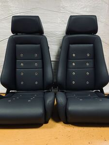 37.38.レカロ RECARO 2脚セット モジュラーLX-M 黒フェイクレザー張り替え 張替え 張替 ブラックシングルステッチ 片側ダイヤル アイレット