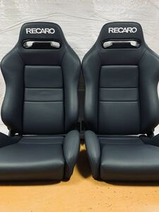 44.45.レカロ RECARO 2脚セットSR-3 黒フェイクレザー張り替え 張替え 張替 ブラックシングルステッチ 両側ダイヤル