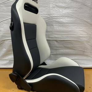 40.41.レカロ RECARO 2脚セット SR-3 黒×白フェイクレザー張り替え 張替え 張替 ホワイトシングルステッチ 片側ダイヤルの画像7