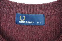 X685/Fred Perry/フレッドペリー/クルーネックウールニットセーター/ロゴ入り/バーガンディ系/メンズ/Mサイズ_画像5