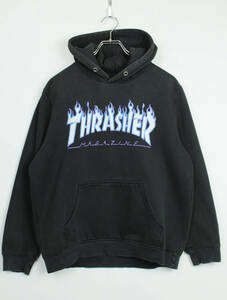 X624/THRASHER/スラッシャー/ファイヤーロゴコットンスウェットパーカー/プルオーバー/ブラック系/メンズ/Lサイズ