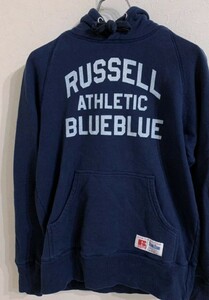 BLUEBLUE× russell a attrition сhick sweat Parker M navy blue navy Hollywood Ranch Market special order pull over three step print 