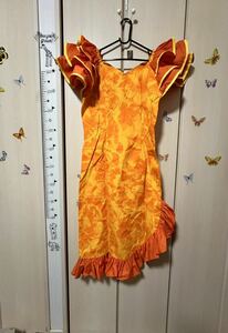 ドレス　ワンピース　イエローとオレンジ　ハイビスカス柄　XLサイズ　フラダンス