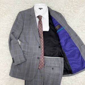 未使用級/2XL◎Paul Smith CANONICO ポールスミス カノニコ メンズ スーツ セットアップ グレンチェック グレー マルチカラー 大きいサイズ