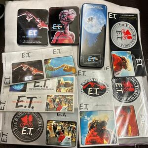 E.T. 缶ケース缶ペンケース3点+ステッカー6種　新品未使用昭和レトロ　映画ET スティーブンスピルバーグ　デッドストック　ヴィンテージ