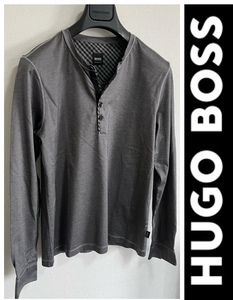 定価18,700円 HUGO BOSS ヒューゴボス　REGULAR FIT スーピマコットン ヘンリーネック ロングスリーブTシャツ グレー