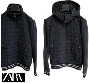 定価13,590円 ザラ ZARA MAN ナイロン切り替え 中綿パテッド 2WAYフーデットマウンテンパーカー