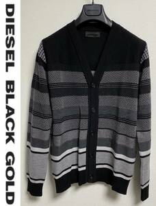 定価52,800円DIESELBLACKGOLDディーゼルブラックゴールド/ローゲージ変則編みボーダーウールニットカーディガンBLACKjoggKROOLEYTHOMMER