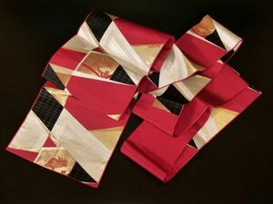 帯 刺繍 和装 幾何学 花柄 金糸 ハイカラ 時代物 着物 愛知 名古屋 レトロ(60)OB011