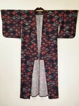 着物 和装 毛 ウール 紺色 花扇 美品 着物 愛知 名古屋 レトロ(60)KM006_画像1