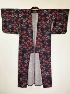  кимоно японский костюм шерсть шерсть темно-синий цвет цветок . прекрасный товар кимоно Aichi Nagoya retro (60)KM006