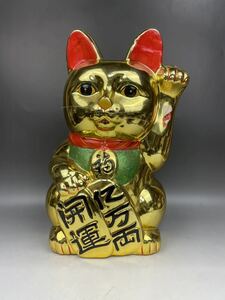 タ) 昭和レトロ 招き猫 割れ有り商売繁盛 貯金箱 開運 置物 招福 金運 特大 高さ約40cm縁起物 金色 ゴールド 置物 和風インテリア店舗玄関