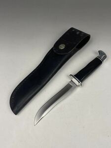 N) 美品 BUCK KNIVES バック ナイフ パスファインダー 105 USA製 キャンプ用品 アウトドア サバイバルナイフ 革ケース付き シルバー