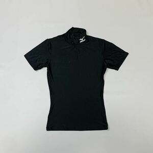 MIZUNO ミズノ // 半袖 ロゴマークプリント ハイネック コンプレッション Tシャツ (黒) サイズ M
