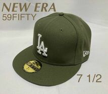 NEW ERA LOS ANGELES DODGERS OLIVE AUTHENTIC COLLECTION 59FIFTY ニューエラ キャップ 5950 ロサンゼルス ドジャース オリーブ 7 1/2_画像1