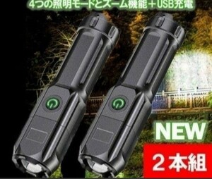  懐中電灯 ズーミングライト LED強力照射 超小型 USB充電式 2個セット