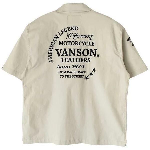 VANSON TVS2307S コットンワークシャツ アイボリー/ブラック L
