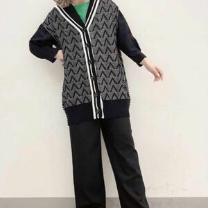 JEANASISジーナシス ジャガードベスト Jacquard Big Vest ニット ベスト Vネック