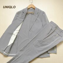 UNIQLO ユニクロ スーツ セットアップ 上下 感動ジャケット 感動パンツウルトラライト ストライプ シアサッカー ブルー系 メンズ サイズM_画像1