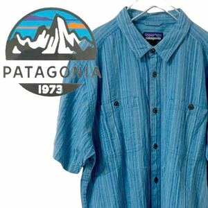 【パタゴニア】オーガニックコットンシャツ L ブルー 半袖