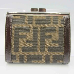 【美品】FENDI がま口 コインケース＜財布＞フェンディ ブランド レディース メンズ ズッカ柄 ブラウン×ブラック系 小銭入れ