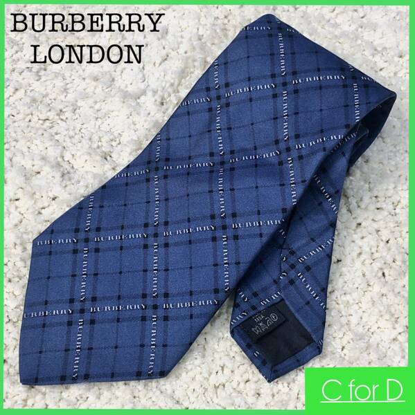 美品★BURBERRY LONDON★ ネクタイ バーバリー ロンドン メンズ 青系 ブルー シルク100% チェック柄 イタリア製 英国 A024