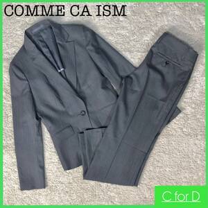 美品★COMME CA ISM★ジャケットM/パンツS コムサイズム レディース グレー セットアップ パンツスーツ ストライプ柄 1つボタン 背抜きJ134