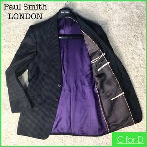 ★Paul Smith LONDON★3L相当 ポールスミス メンズ 黒 ブラック テーラードジャケット ストライプ ジャケット マルチカラー イタリア製J120