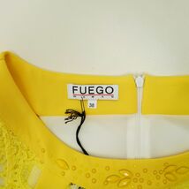 下げ札あり fuego woman フエゴ レース ビジュー デザインノースリーブタイトワンピース 膝丈 裏地あり レディース 白 黄色 サイズ38*MC866_画像6