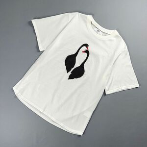 美品 JUN OKAMOTO ジュンオカモト 白鳥 プリント半袖Tシャツ カットソー トップス レディース 白 ホワイト サイズM*MC454