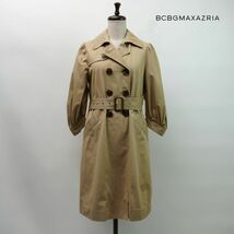 BCBG MAXAZRIA ビーシービージーマックスアズリア ダブルブレスト 七分袖スプリングコート レディース アウター ベージュ サイズXS*MC430_画像1