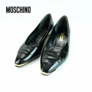 MOSCHINO モスキーノ 7 24.0 パンプス ヒール ゴールド金具 エナメル 黒 ブラック/MC147