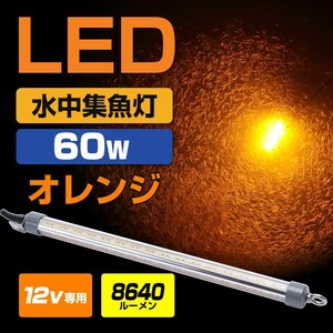 集魚灯 12v 専用 水中ライト シラスウナギ水中灯 オレンジ 60w ロングサイズ 水中集魚灯 LED 水中 投光器 イカ アジ 釣り しらすうなぎ道具