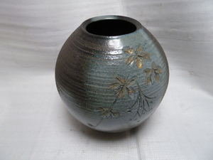 送料無料◆陶製 花瓶◆ 在銘有り 作者不明◆ サイズ：28cm◆ 花器◆