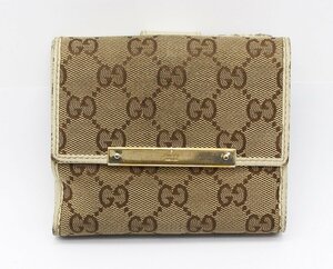 グッチ 二つ折り 財布 レザー GG柄 GGキャンバス ブラウン系 小銭入れ 札入れ ウォレット レディース GUCCI z24-475-2 中古品 z_b