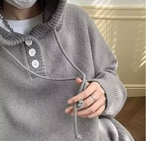 大きいサイズ オーバーサイズ セーター ニット パーカー メンズ レディース knit hoodie おしゃれ 7987280 グレー 新品 1円 スタート_画像4