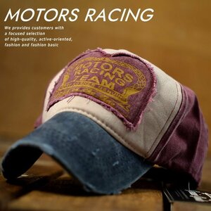 MOTORS RACING キャップ 帽子 メンズ レディース Vintage DESTOROYED ダメージ加工 7990349 9009978 M-6 ネイビー 新品 1円 スタート