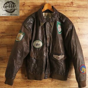 B1S/Y6.13-1　Global G-III Leather Fashions　フライトジャケット　本革　レザージャケット　革ジャン　皮ジャン　M　ブラウン　古着