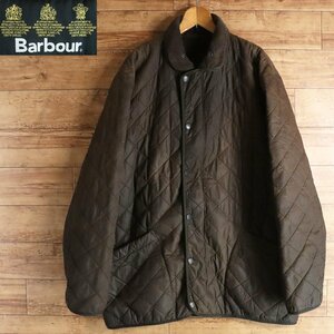 I7J/R1.31-5　ユーロ古着　Barbour　バブアー　キルティングジャケット　オイルドジャケット　襟コーデュロイ　裏フリース　XL　ブラウン