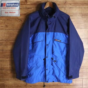 B6S/Y2.1-5　Berghaus　バーグハウス　マウンテンジャケット　ゴアテックス　収納フード　アウトドア　アウター　メンズ　M　ブルー系